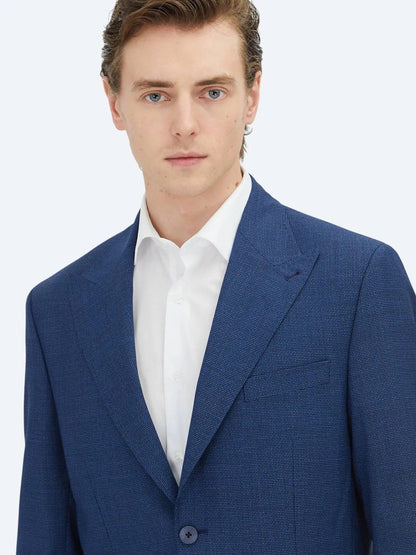Blaue Micro-Jacke in moderner Passform aus 100 % Wolle