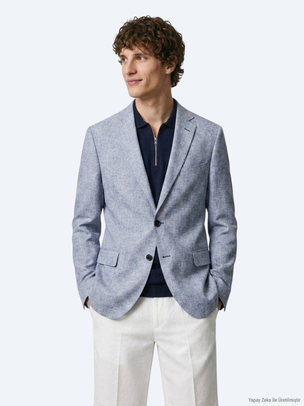 Blau gemusterte Leinenjacke Regular Fit