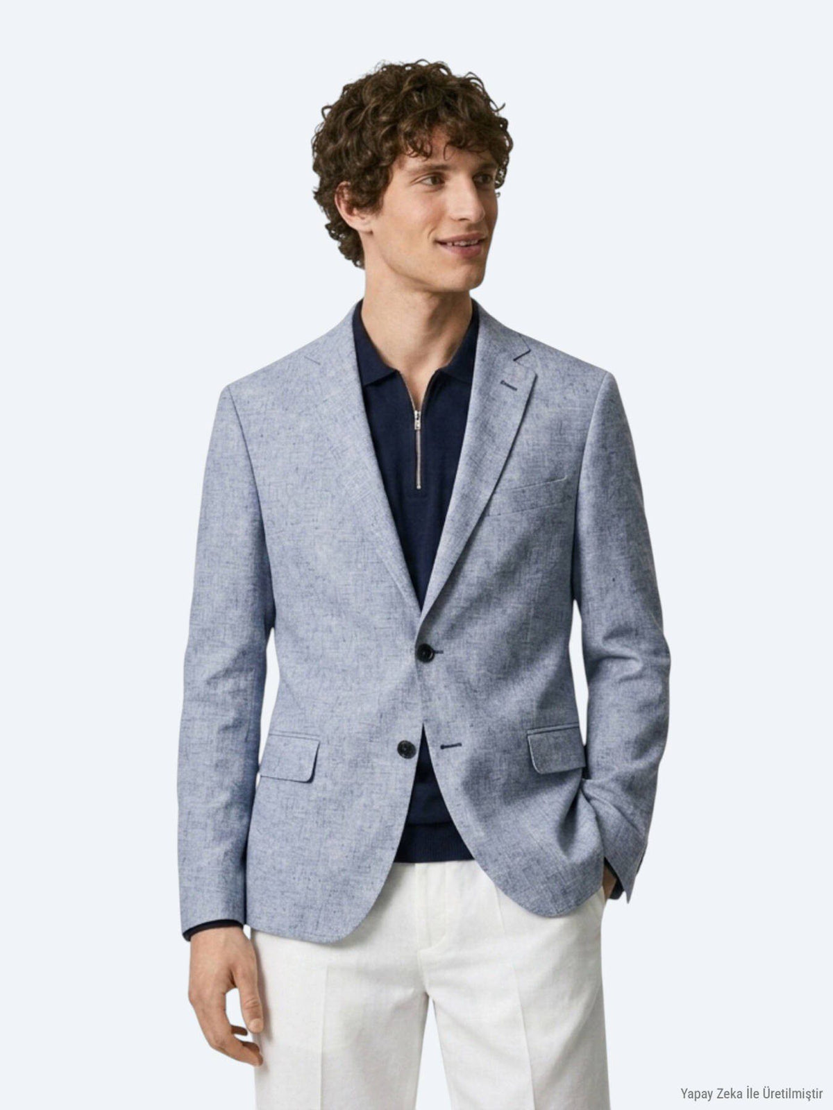 Blau gemusterte Leinenjacke Regular Fit