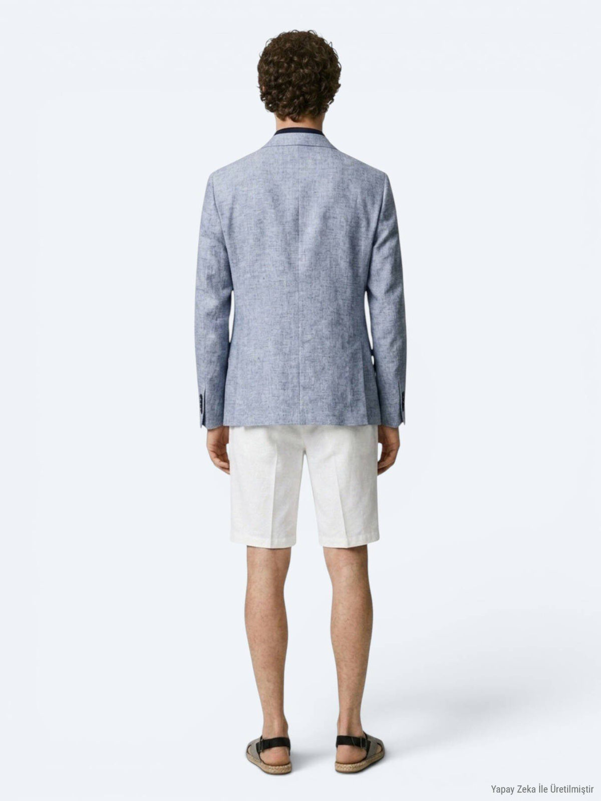 Blau gemusterte Leinenjacke Regular Fit