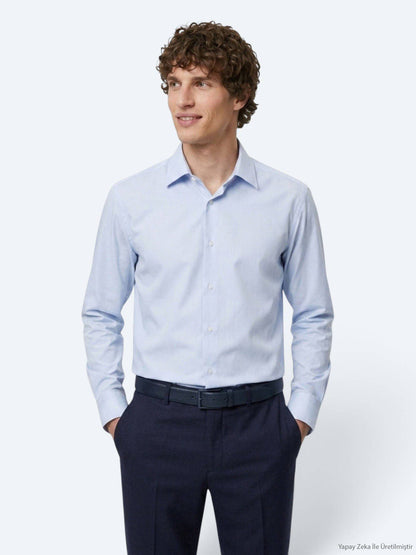 Blaues Freizeit Strickshirt Regular Fit