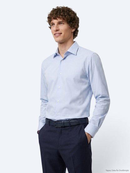 Blaues Freizeit Strickshirt Regular Fit