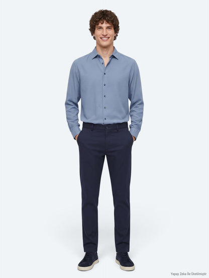 Blaues Regular Fit Gewebe Freizeithemd
