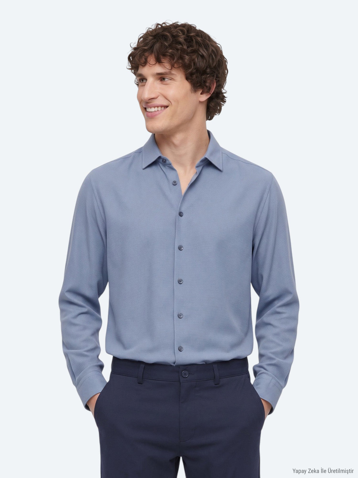 KİP Blaues Regular Fit Gewebe Freizeithemd Hellblau