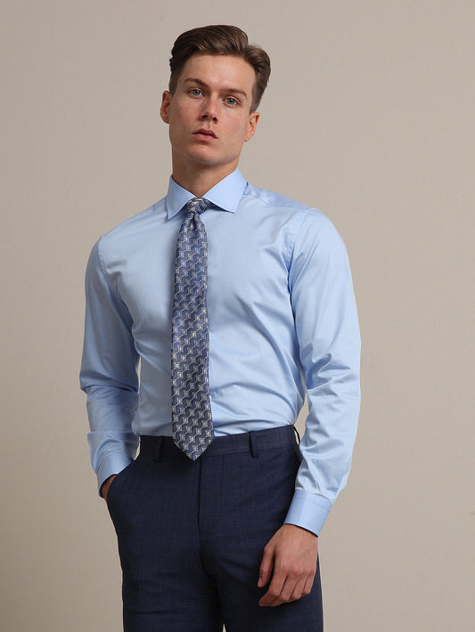 Blaues Klassisches Slim Fit Baumwollhemd