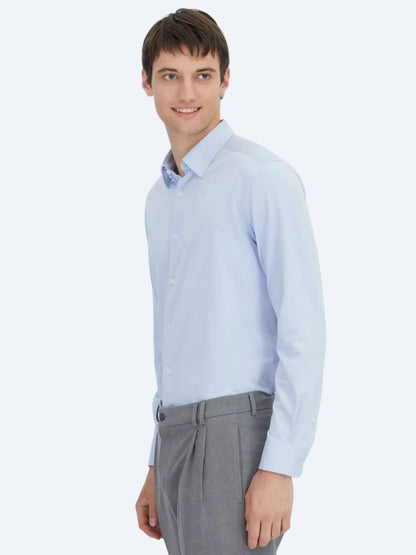 Blaues Regular Fit Strick-Sport-Baumwollmischhemd