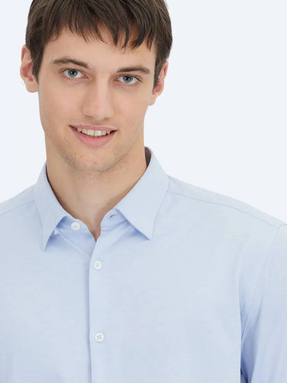 Blaues Regular Fit Strick-Sport-Baumwollmischhemd