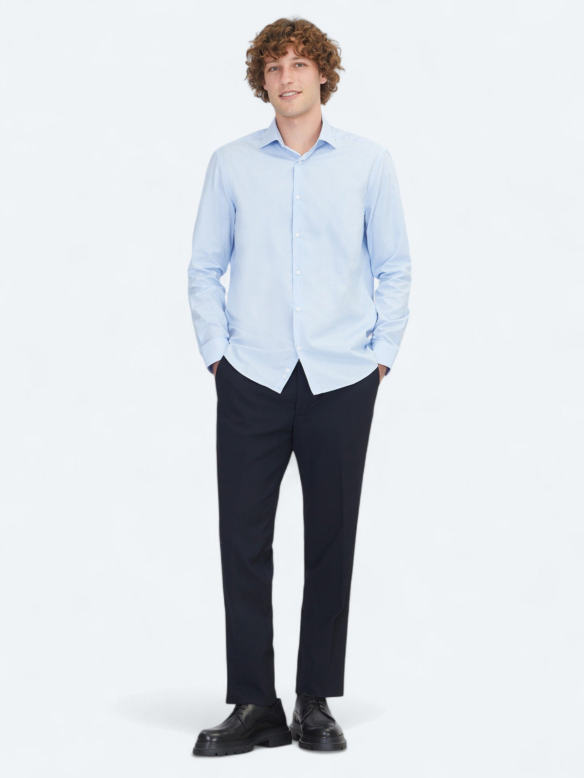 KİP Blaues Regular Fit Weben Klassisches 100% Baumwollhemd Hellblau