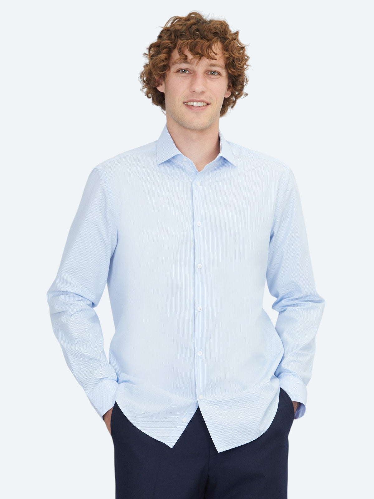 KİP Blaues Regular Fit Weben Klassisches 100% Baumwollhemd Light blue