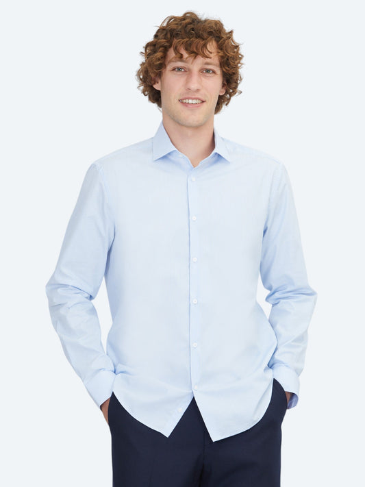 Blaues Regular Fit Weben Klassisches 100% Baumwollhemd