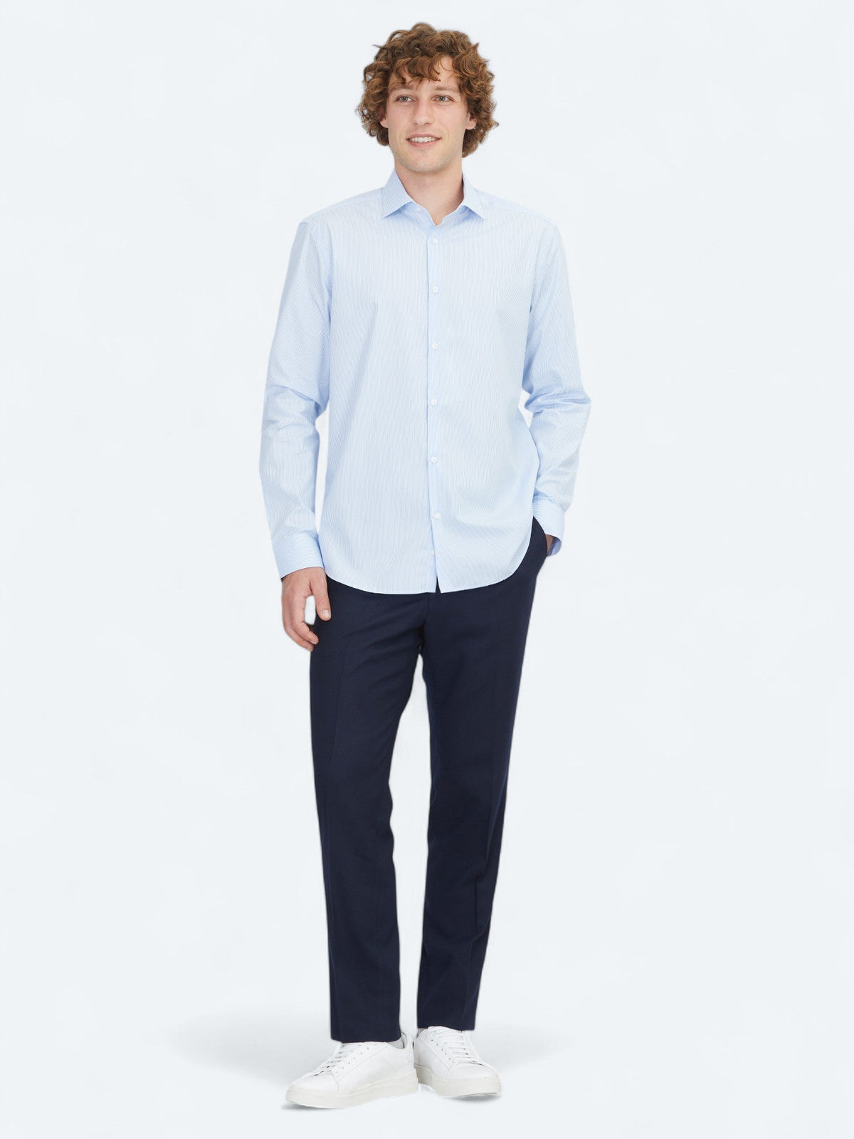 Blaues Regular Fit Weben Klassisches 100% Baumwollhemd