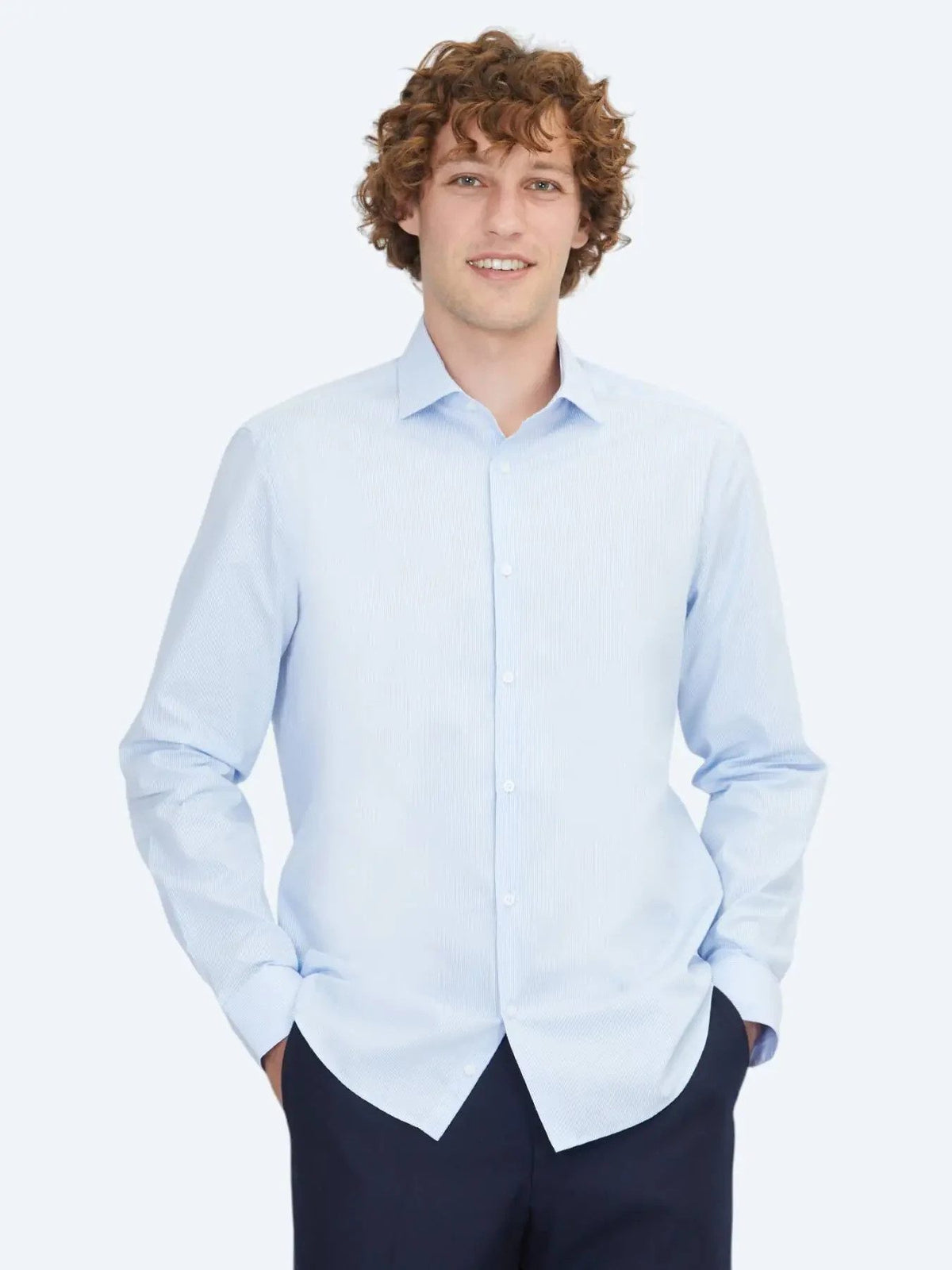 Blaues Regular Fit Weben Klassisches 100% Baumwollhemd