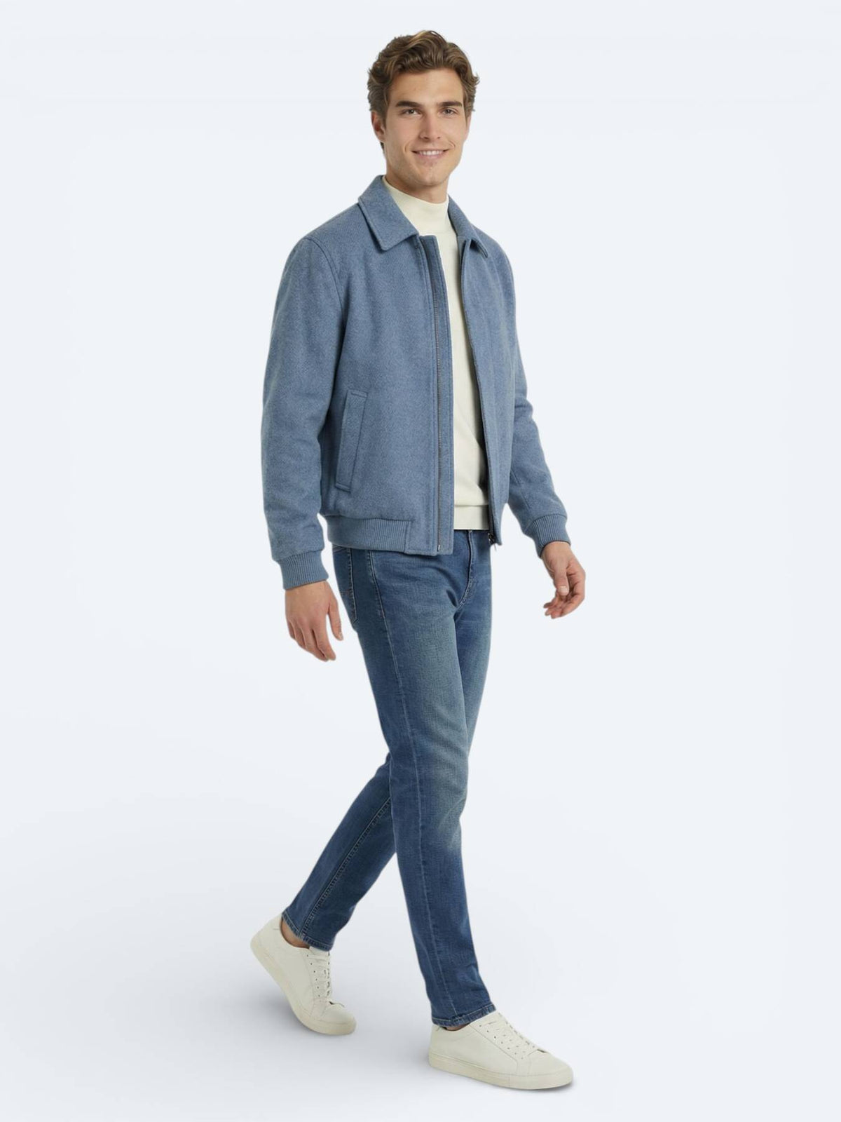 Lässiger, blauer Hemdkragen-Webmantel
