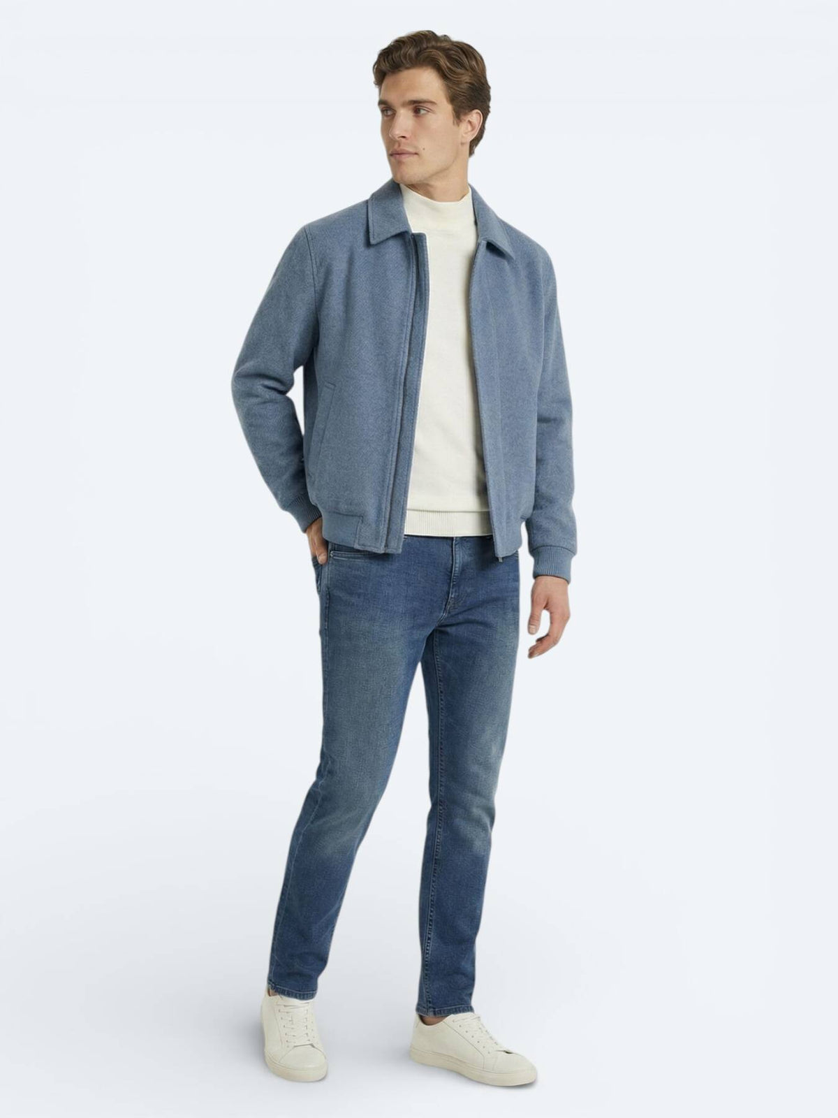Lässiger, blauer Hemdkragen-Webmantel