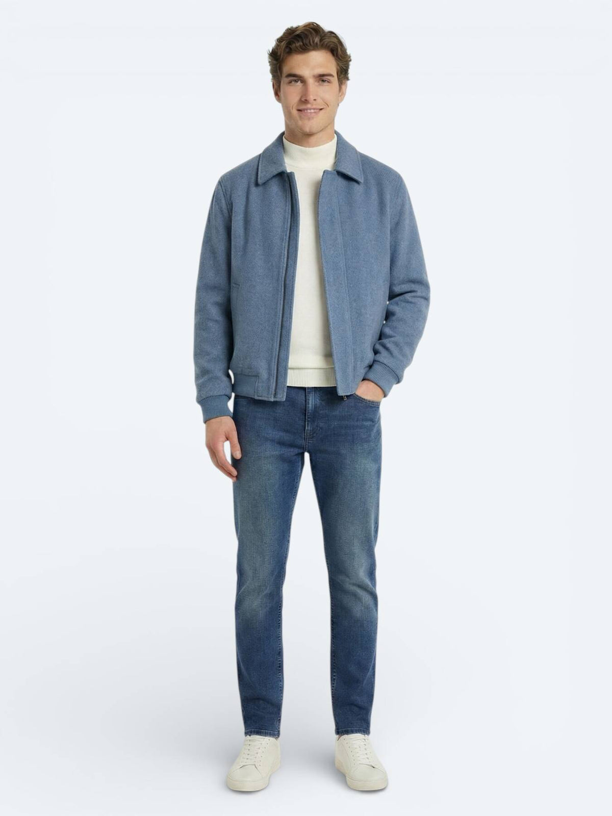 Lässiger, blauer Hemdkragen-Webmantel