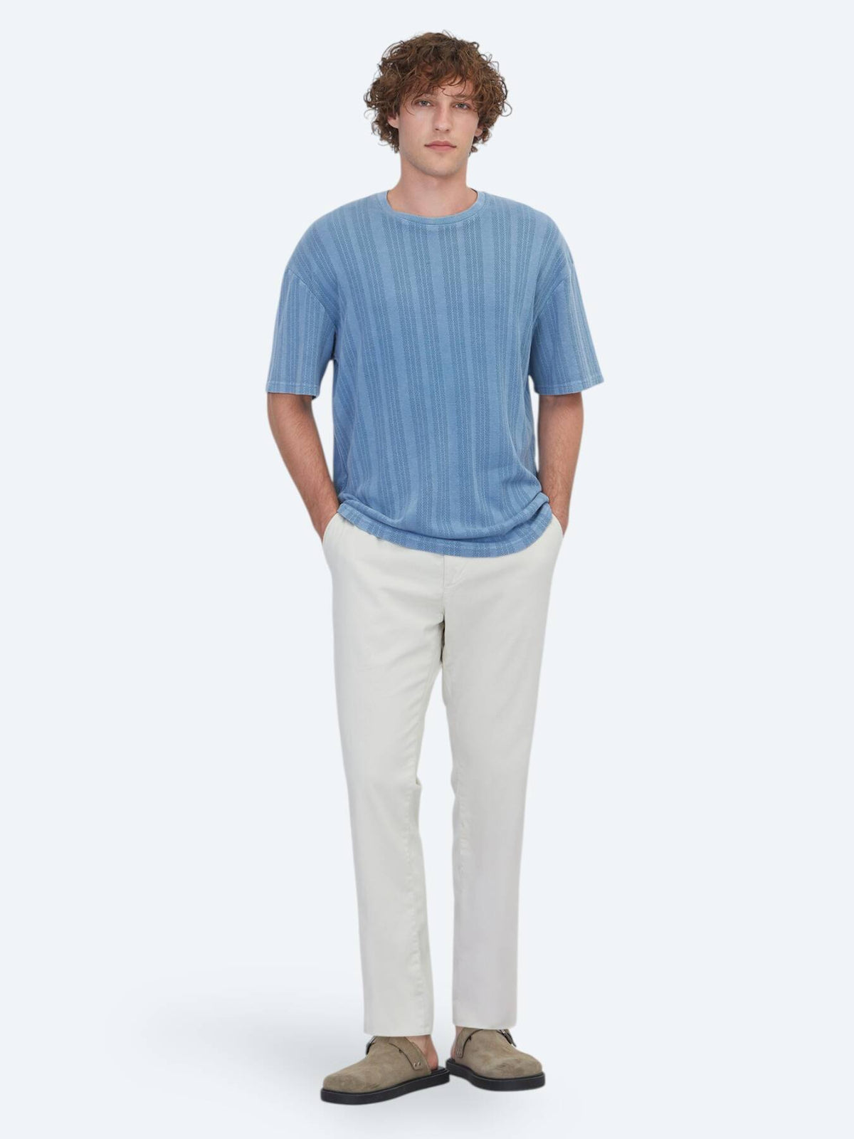 Blau Gestreiftes 100% Baumwoll T-Shirt