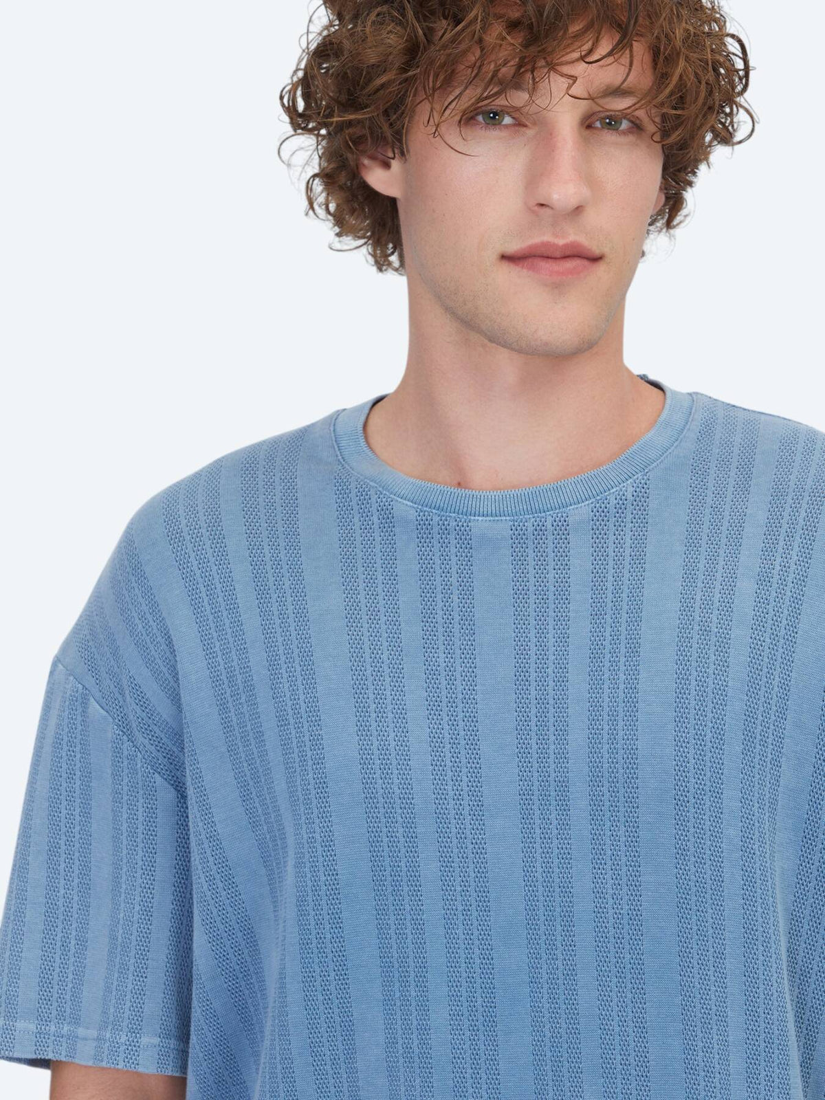 Blau Gestreiftes 100% Baumwoll T-Shirt