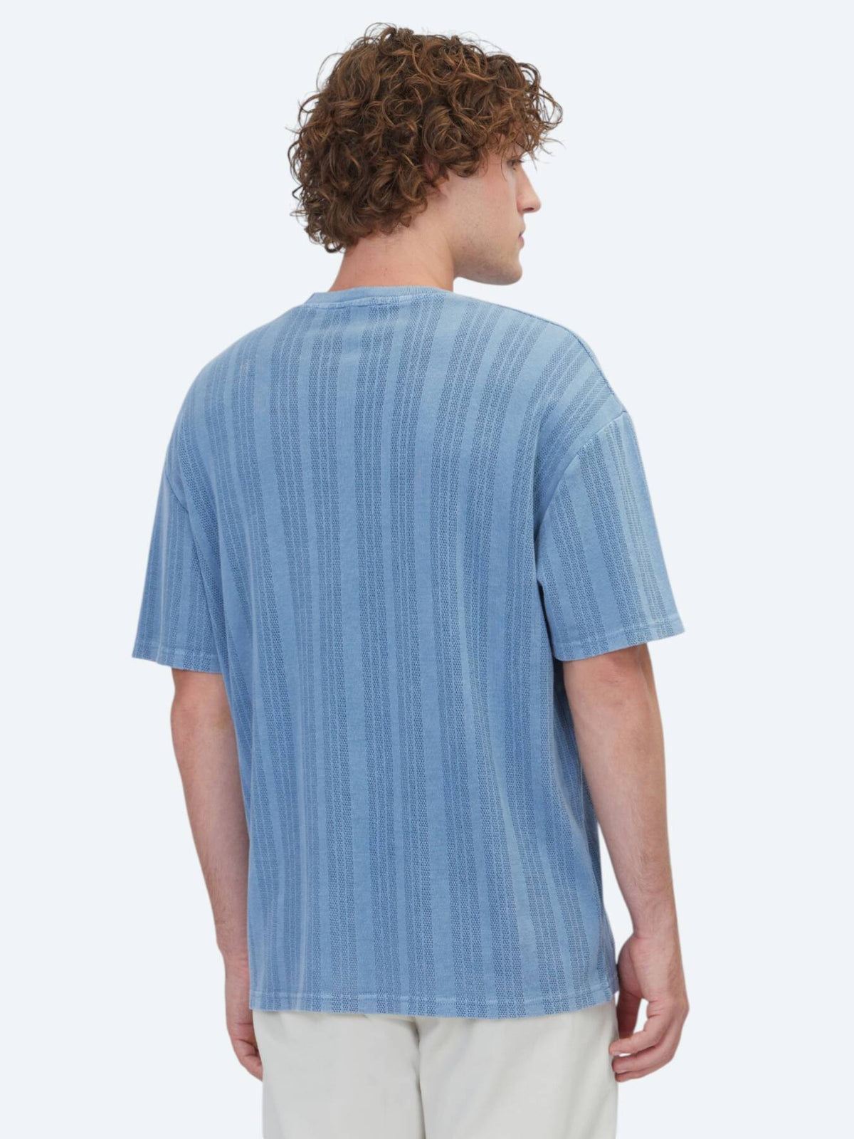 Blau Gestreiftes 100% Baumwoll T-Shirt