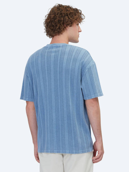 Blau Gestreiftes 100% Baumwoll T-Shirt
