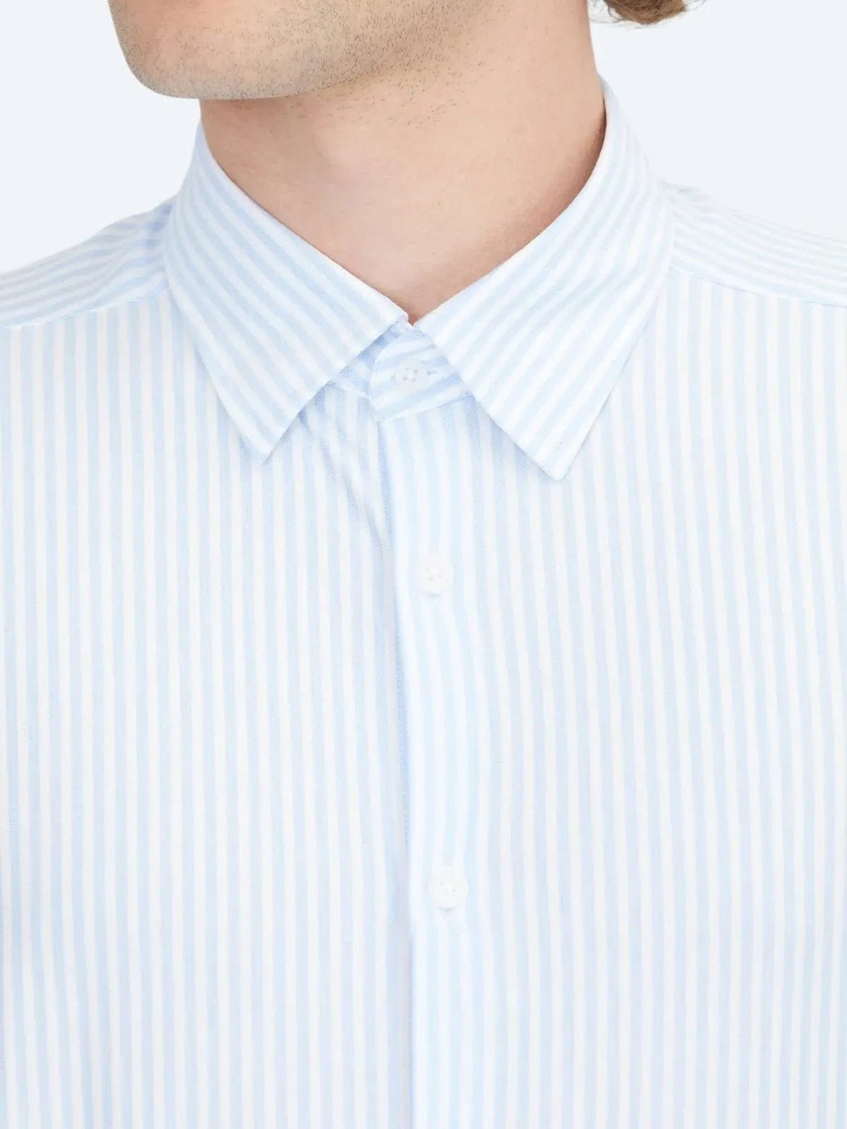 Blau Gestreiftes Regular Fit Strick Sport Baumwollmischung Hemd