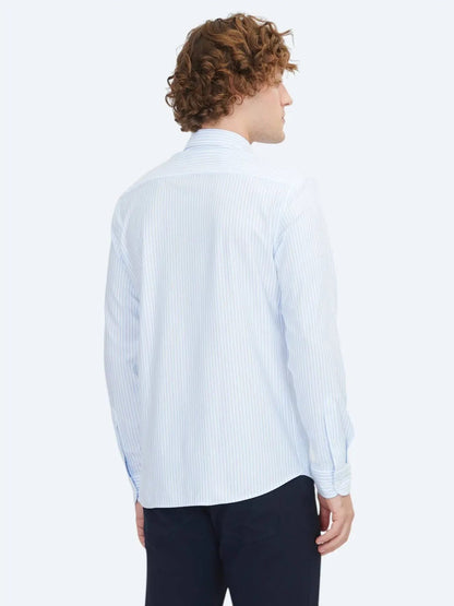 Blau Gestreiftes Regular Fit Strick Sport Baumwollmischung Hemd