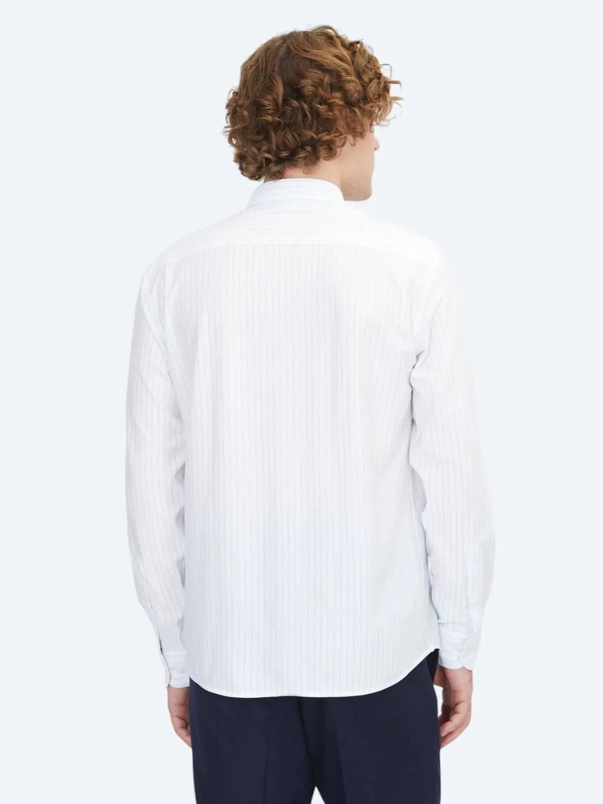 Blau Gestreiftes Regular Fit Strick Sport Baumwollmischung Hemd