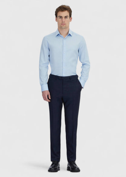 Blau Gestreiftes Regular Fit Baumwollhemd