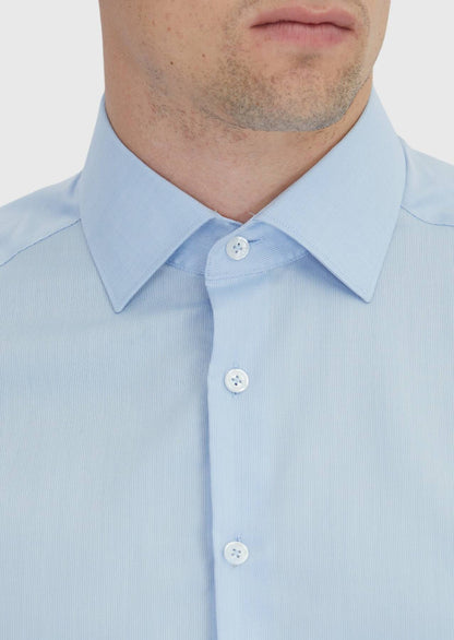 Blau Gestreiftes Regular Fit Baumwollhemd