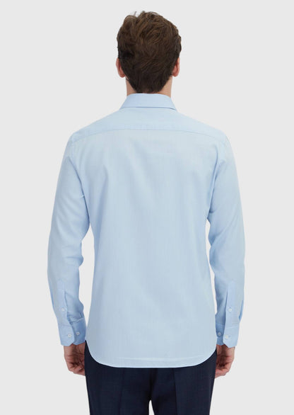 Blau Gestreiftes Regular Fit Baumwollhemd