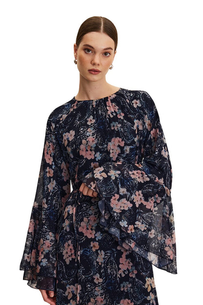 Blumen Rüschenshiffon Kleid