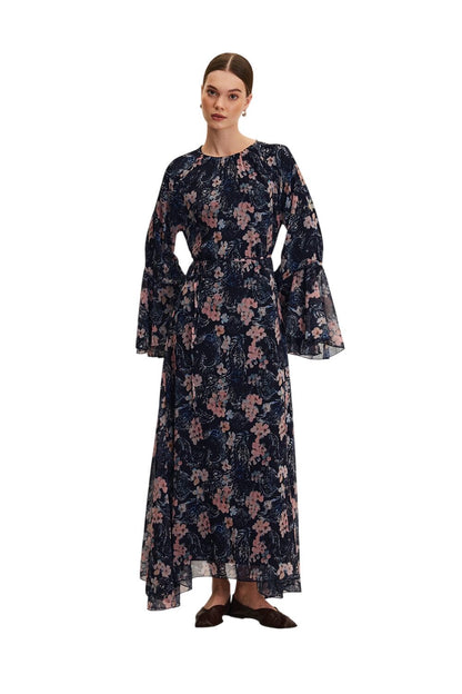 Blumen Rüschenshiffon Kleid