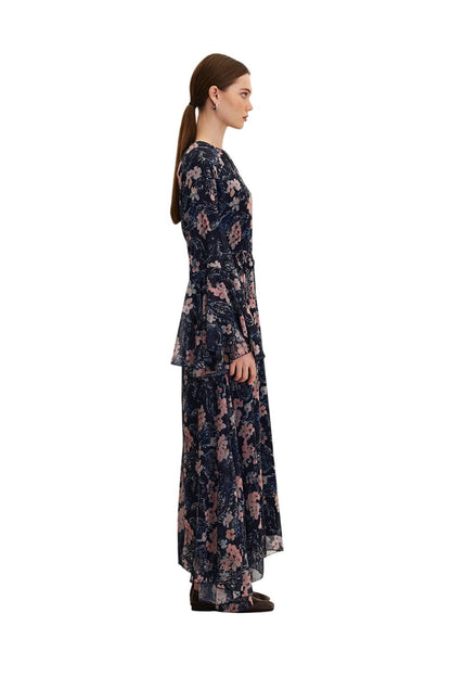 Blumen Rüschenshiffon Kleid