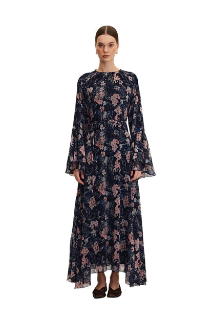 Blumen Rüschenshiffon Kleid