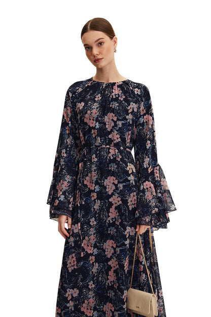 Blumen Rüschenshiffon Kleid