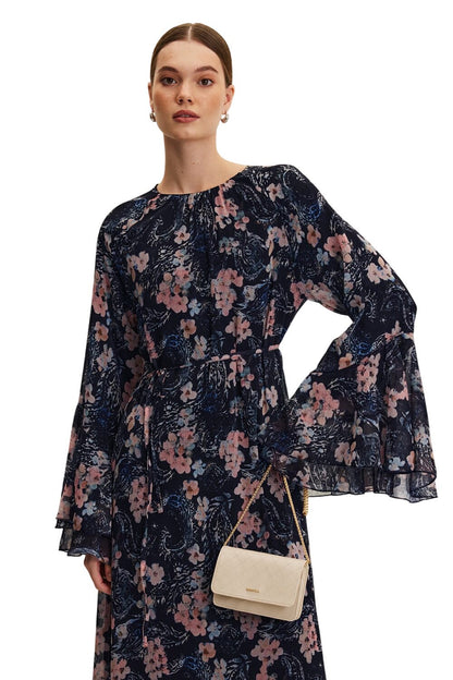 Blumen Rüschenshiffon Kleid