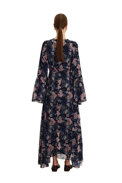 Blumen Rüschenshiffon Kleid