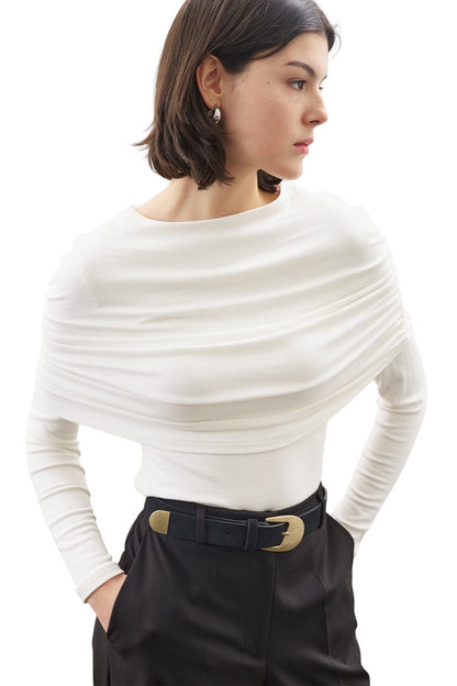 Bluse mit Raffdetails, schwarz