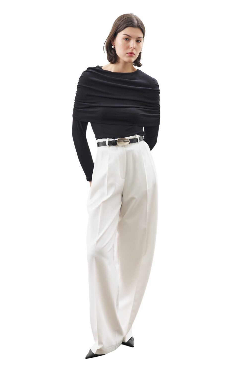 Bluse mit Raffdetails, schwarz