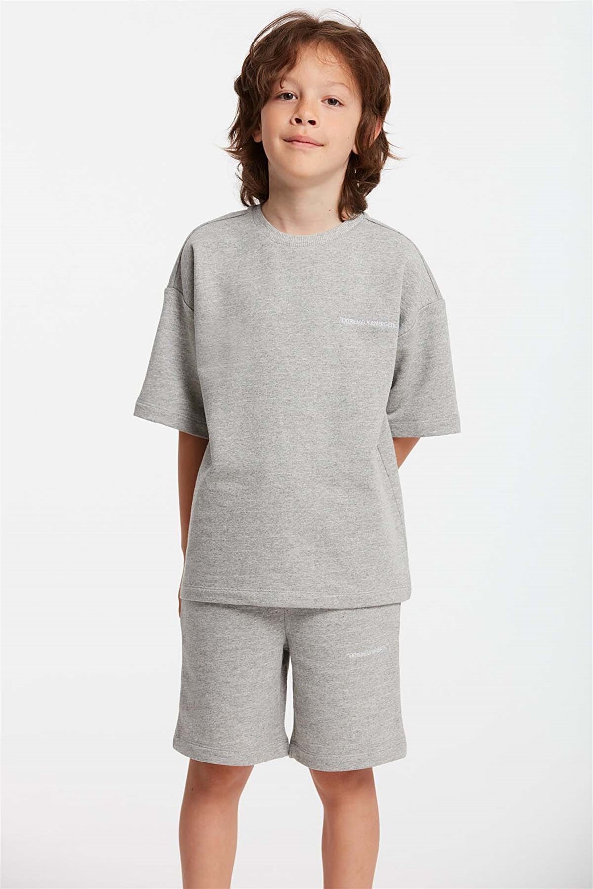 GRIMELANGE BOGOTA Jungen Komfort Trainingsanzug Set Graue Melange