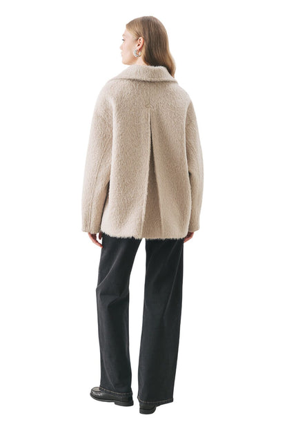 BOUCLE-DOPPELREIHENMANTEL, SCHWARZ