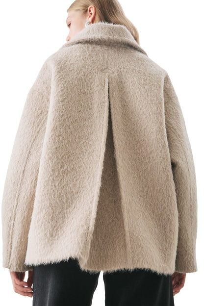 BOUCLE-DOPPELREIHENMANTEL, SCHWARZ