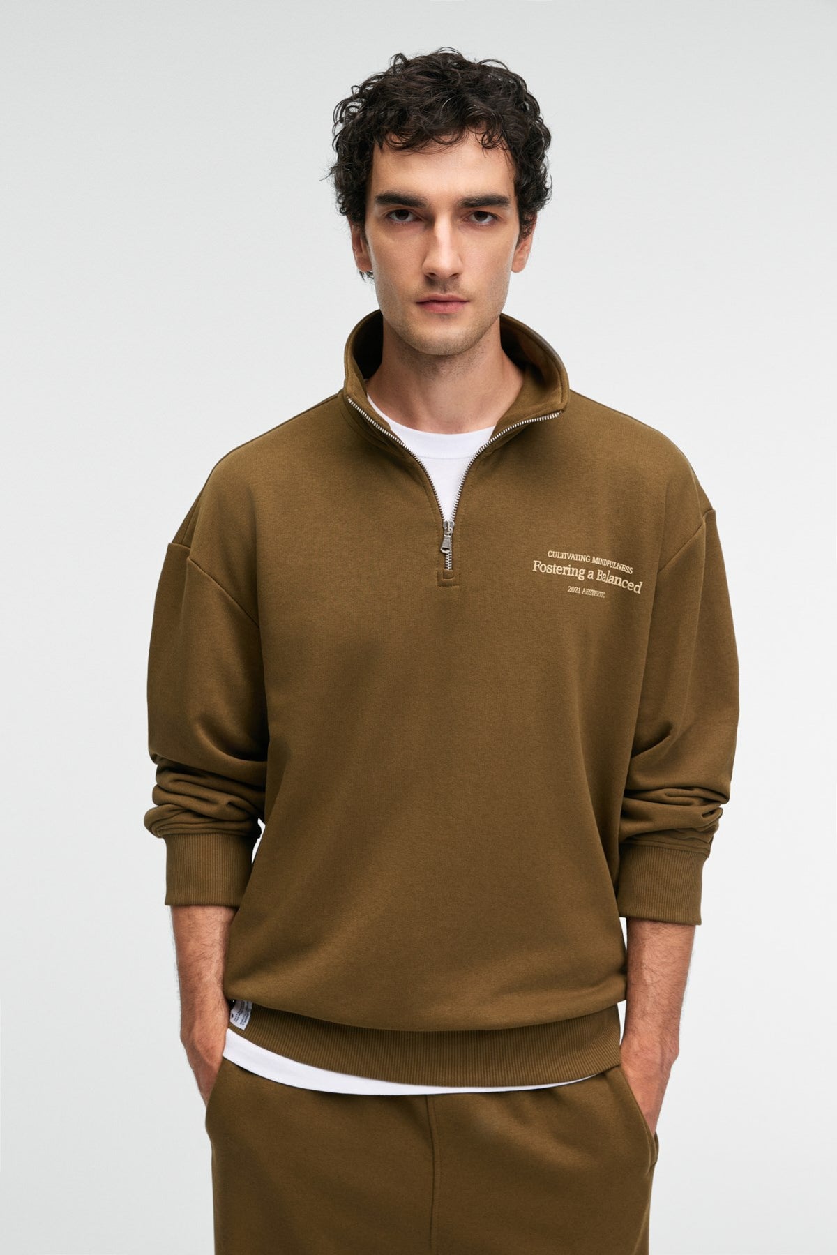GRIMELANGE BRAM Herren Halbzip Sweatshirt Khaki