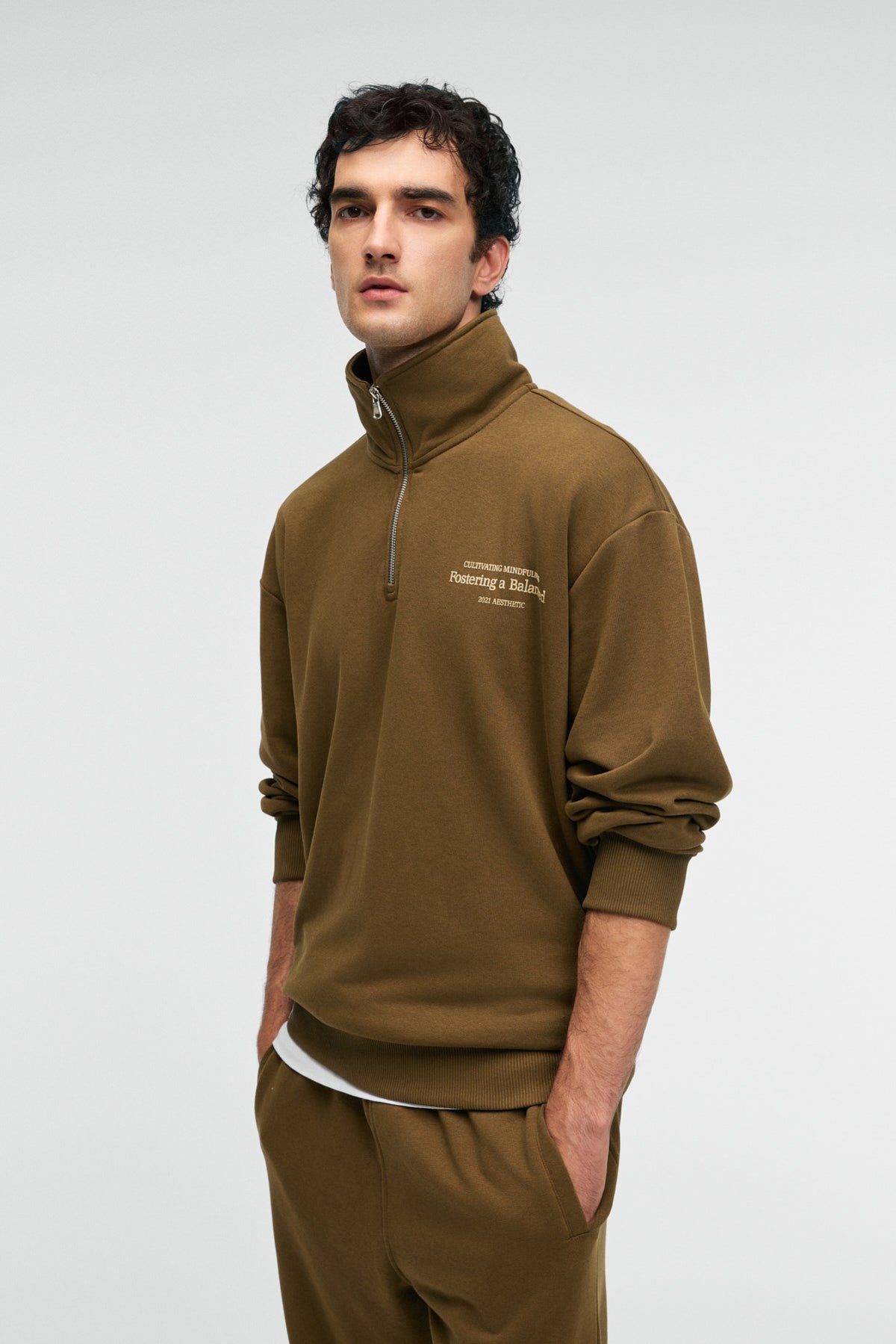GRIMELANGE BRAM Herren Halbzip Sweatshirt Khaki