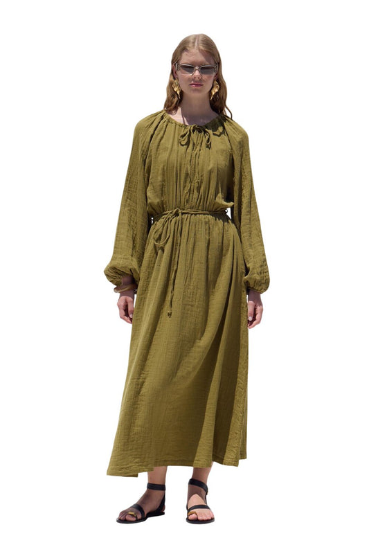 Braunes Muslin-Kleid mit Bindung
