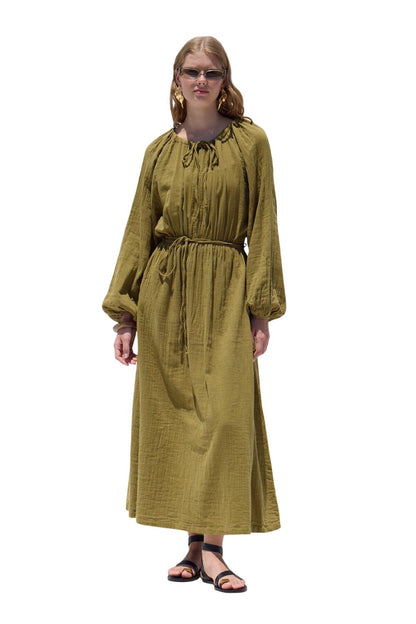 Braunes Muslin-Kleid mit Bindung