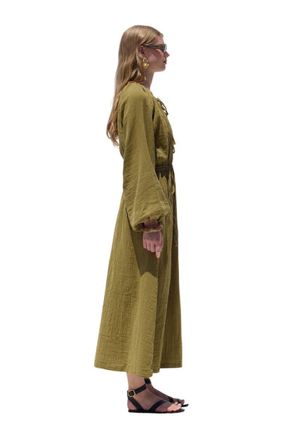 Braunes Muslin-Kleid mit Bindung