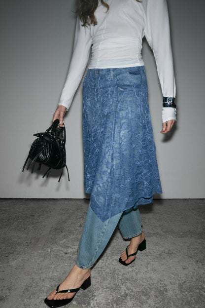 Damen Asymmetrischer Spitzenrock