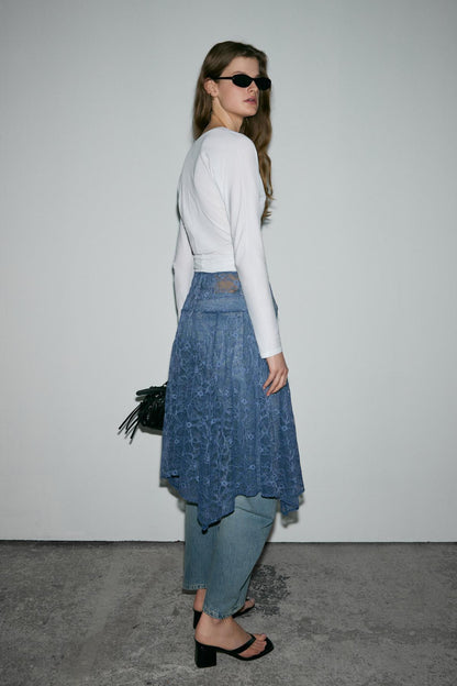 Damen Asymmetrischer Spitzenrock