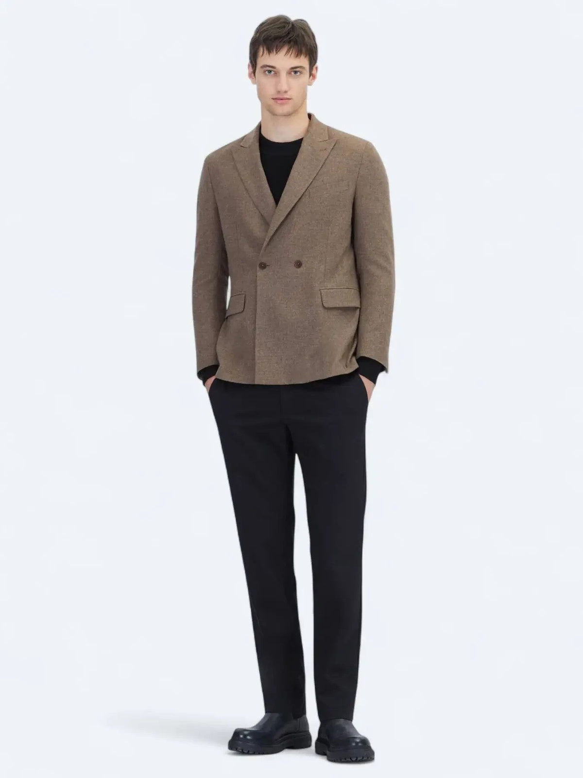 Braune Modern Fit Wollmischungsjacke