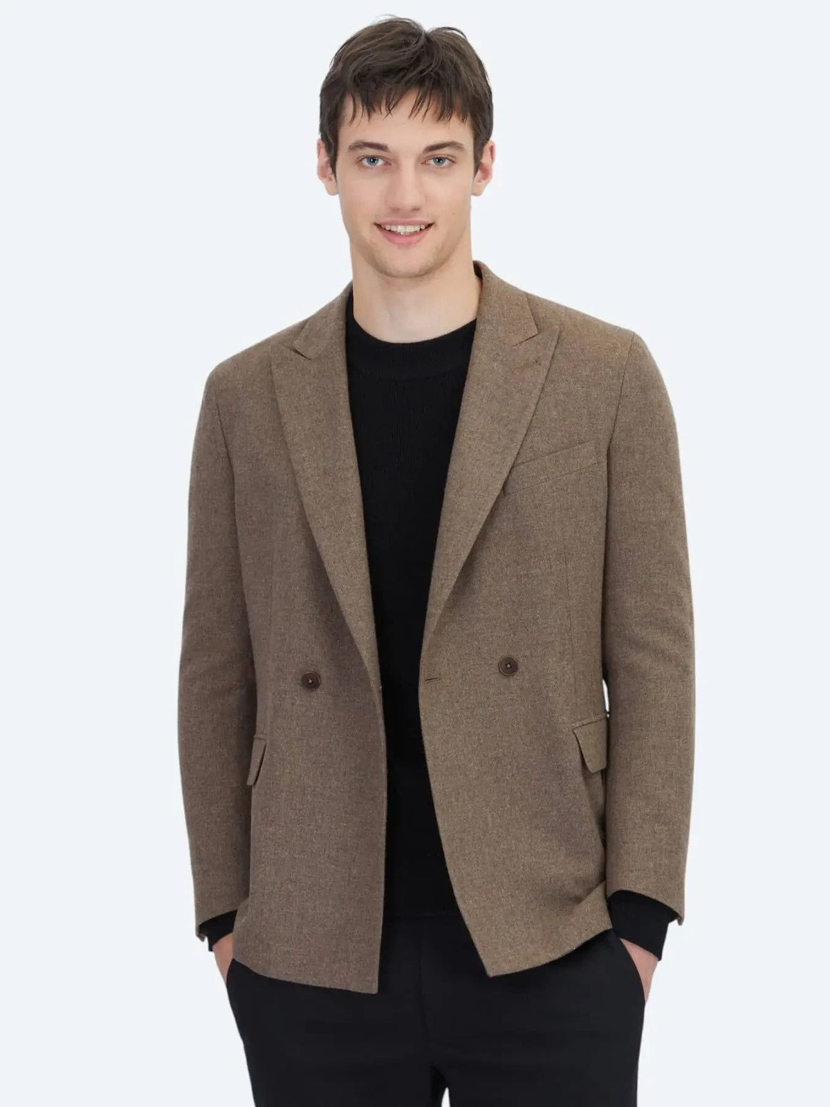 Braune Modern Fit Wollmischungsjacke